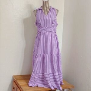 Sason Purple Striped Sleeveless Maxi Dress Size L